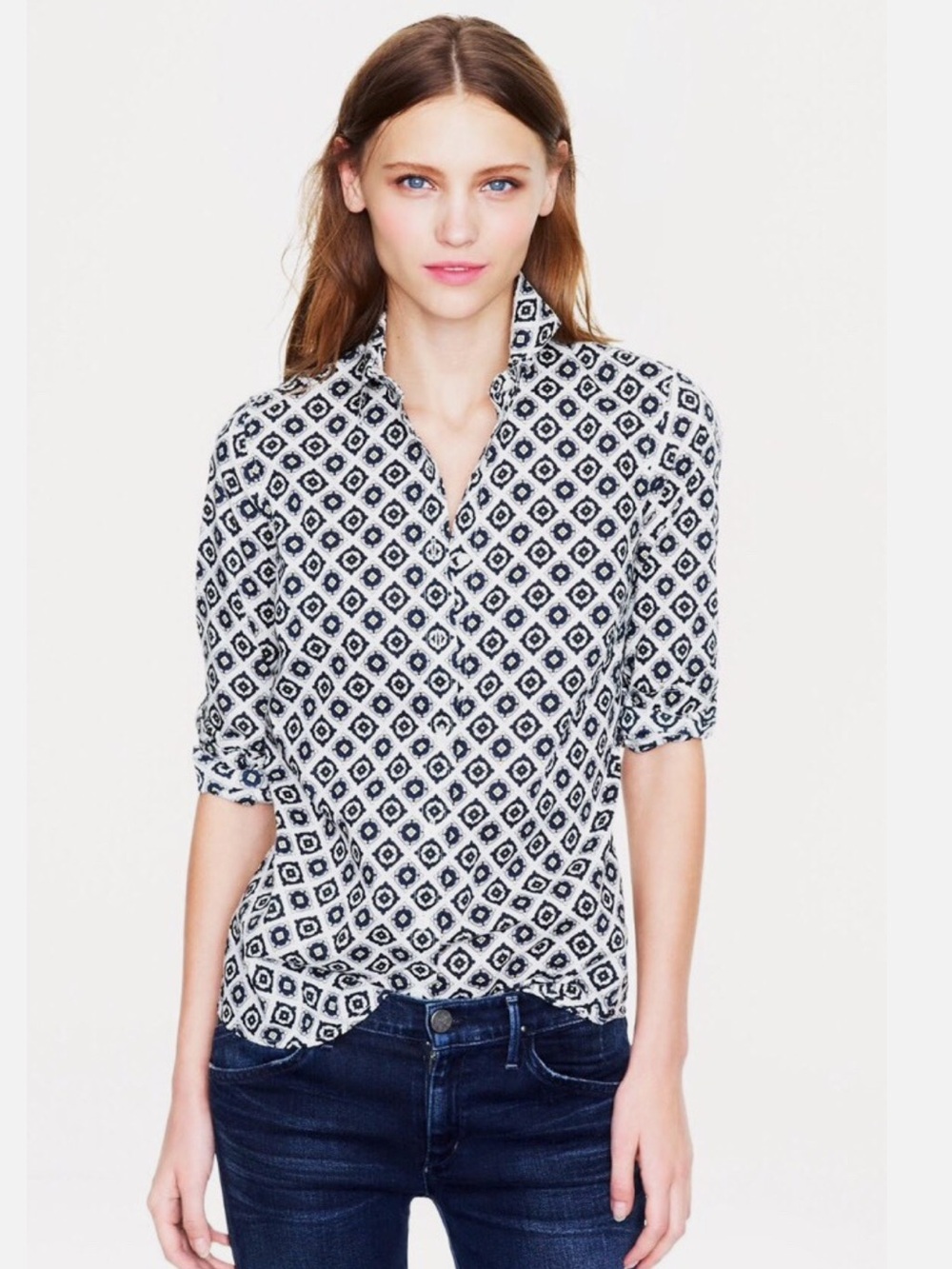 J. Crew - “The Perfect Shirt” 100% Cotton Button-Down - blue medallion - size 8
